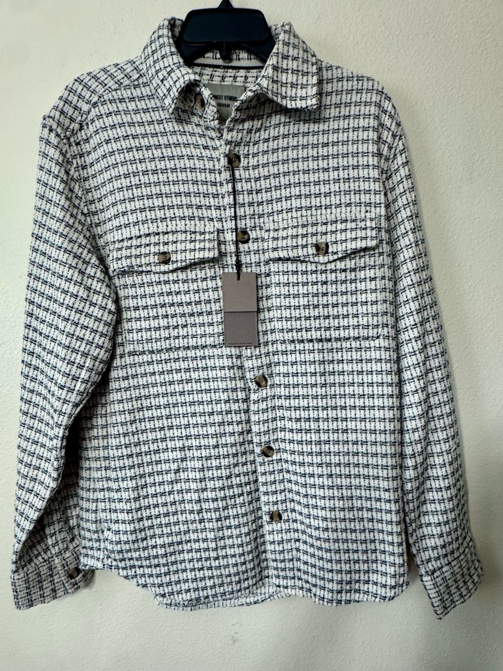 NWT Amongst Others Men’s S Tweed Shacket Black White Textured Overshirt - Picture 2 of 5